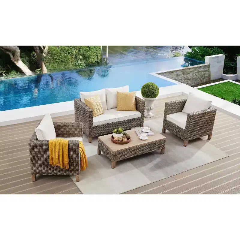Salons de jardin 4 pièces avec coussins et table basse