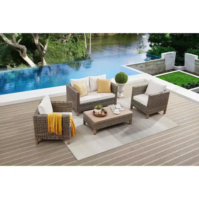 Salons de jardin 4 pièces avec coussins et table basse