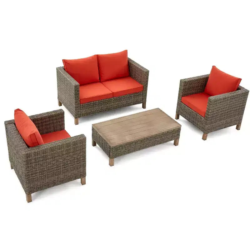 Salons de jardin 4 pièces avec coussins et table basse