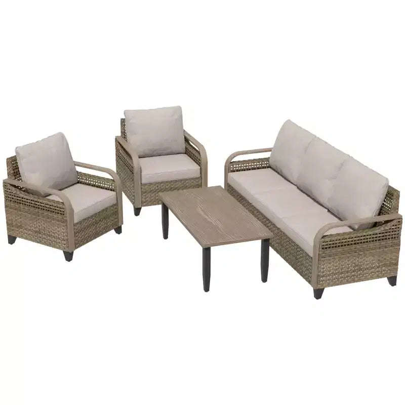 EAGLE PEAK Ensemble de conversation d'extérieur en osier, 2 chaises, causeuse 3 places et table basse, 4 pièces