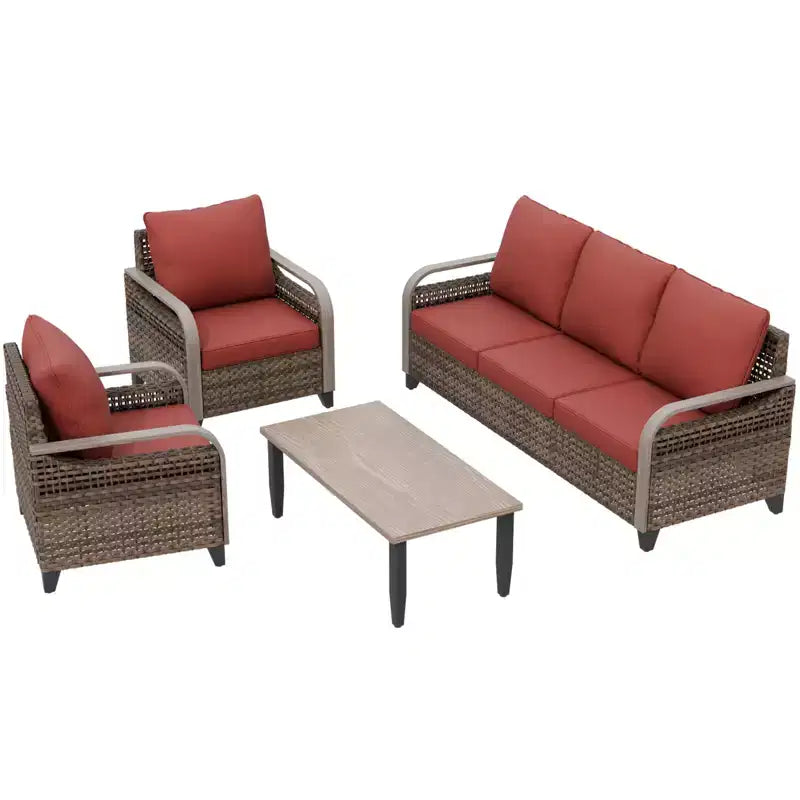 EAGLE PEAK Ensemble de conversation d'extérieur en osier, 2 chaises, causeuse 3 places et table basse, 4 pièces