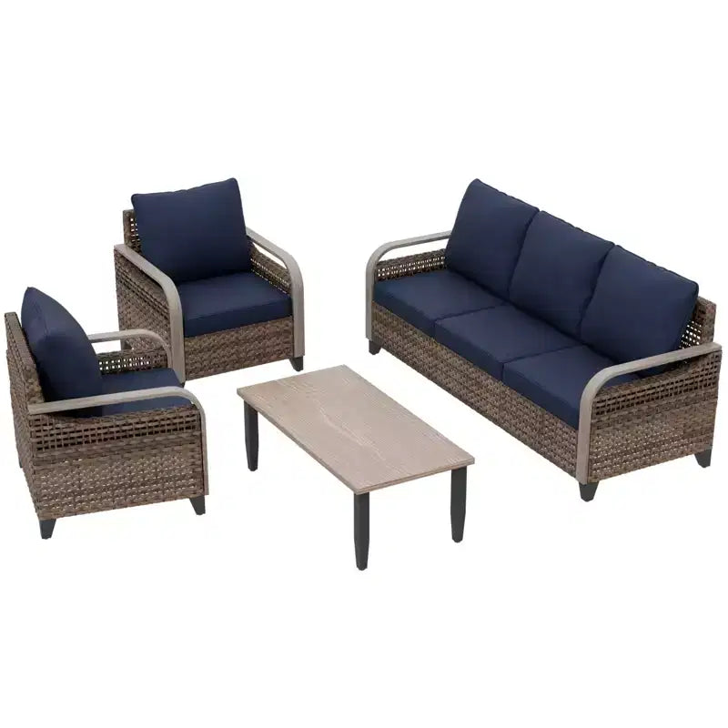 EAGLE PEAK Ensemble de conversation d'extérieur en osier, 2 chaises, causeuse 3 places et table basse, 4 pièces