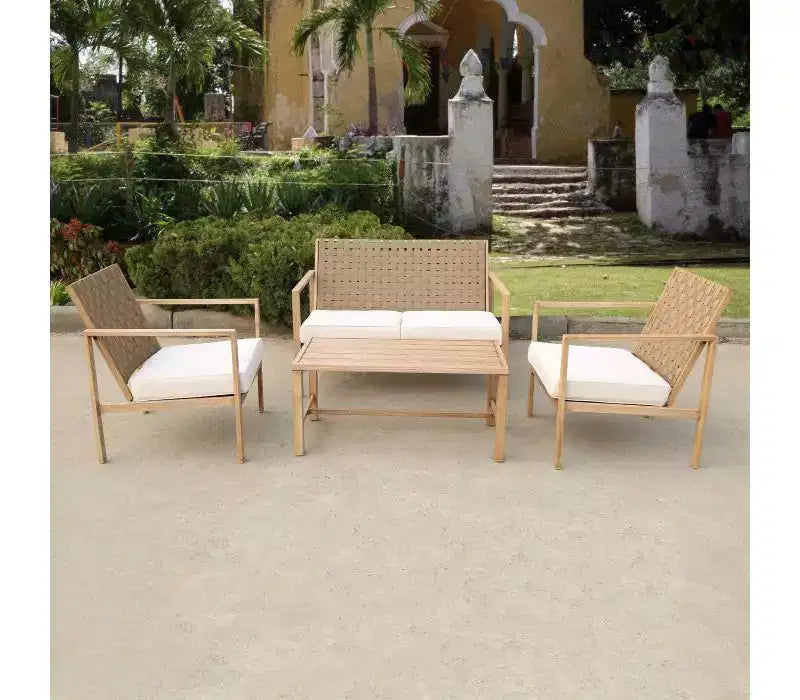 Ensemble de mobilier de patio en métal Bestier 4 pièces, ensembles de conversation de patio en rotin extérieur avec coussins doux pour jardin, cour, porche, bord de piscine