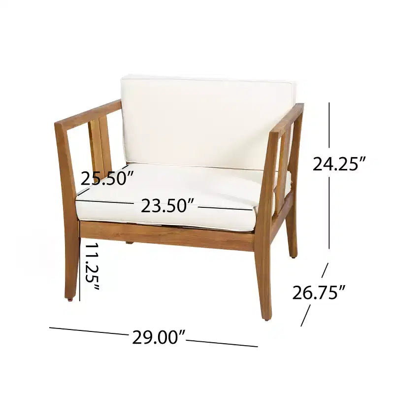 Christopher Knight Home Ted – Ensemble de conversation extérieur 4 pièces en bois d'acacia avec coussins et table basse à lattes