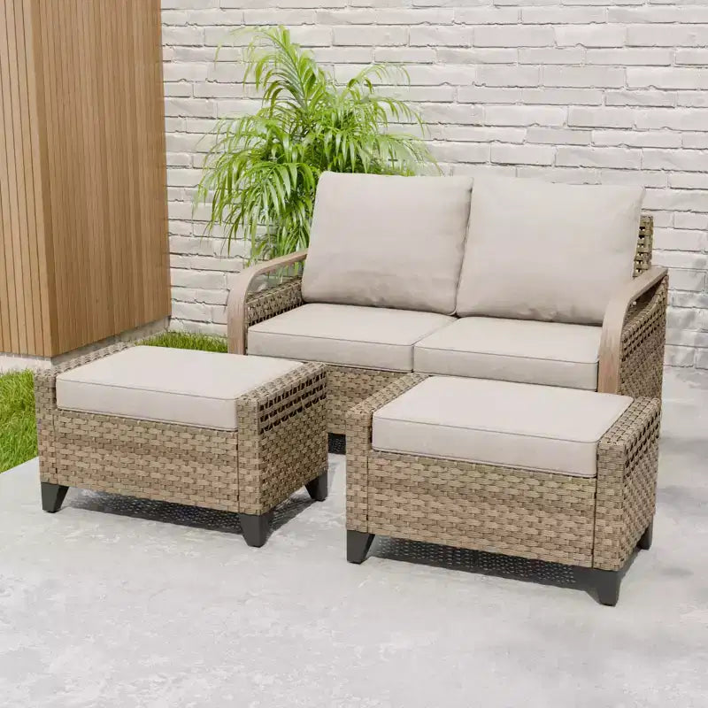 Ensemble de meubles de jardin en rotin, ensemble de sièges de patio, causeuse de patio avec pouf