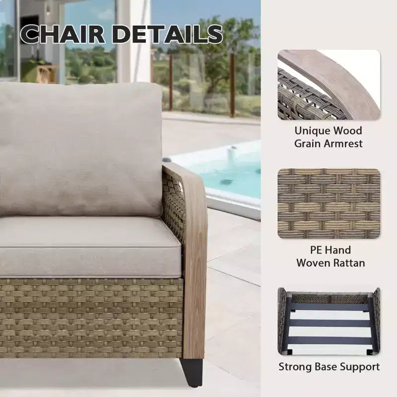 Ensemble de meubles de jardin en rotin, ensemble de sièges de patio, causeuse de patio avec pouf