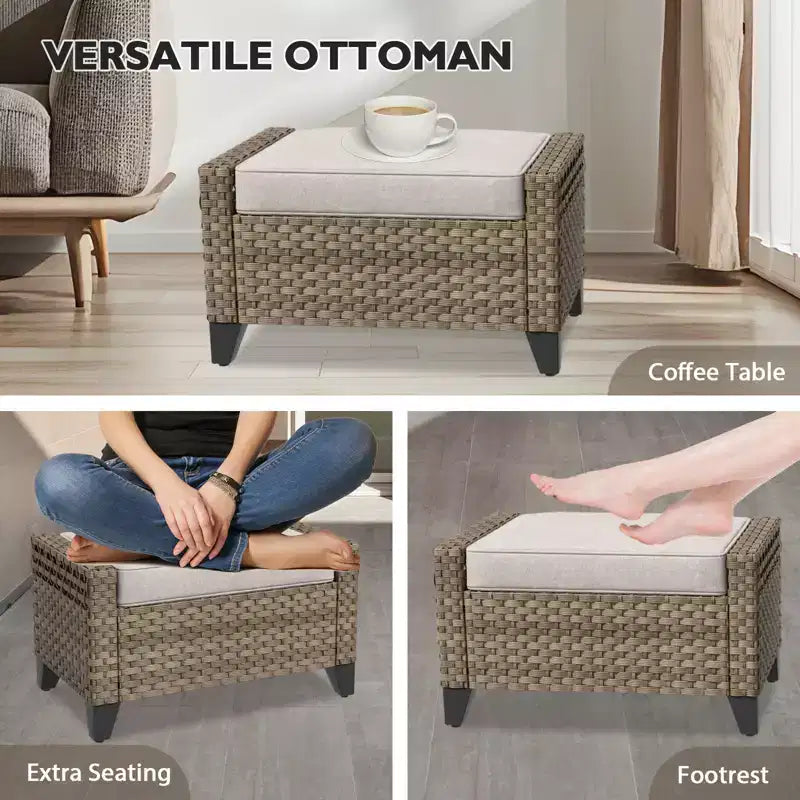 Ensemble de meubles de jardin en rotin, ensemble de sièges de patio, causeuse de patio avec pouf
