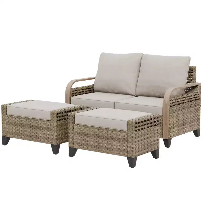 Ensemble de meubles de jardin en rotin, ensemble de sièges de patio, causeuse de patio avec pouf