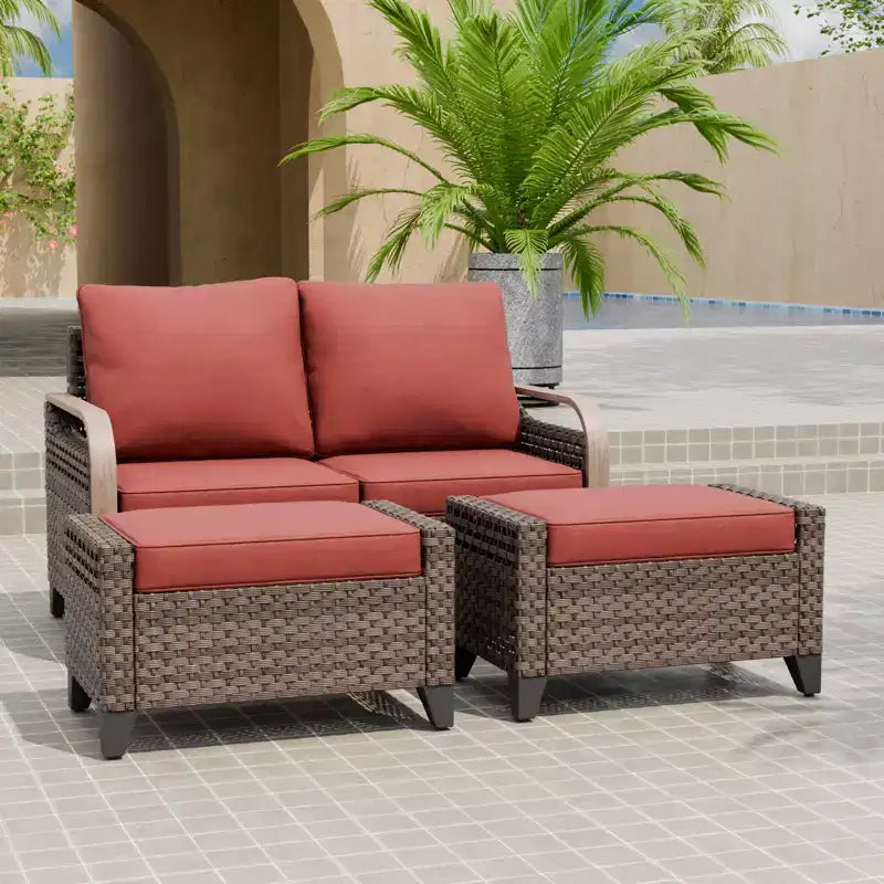 Ensemble de meubles de jardin en rotin, ensemble de sièges de patio, causeuse de patio avec pouf