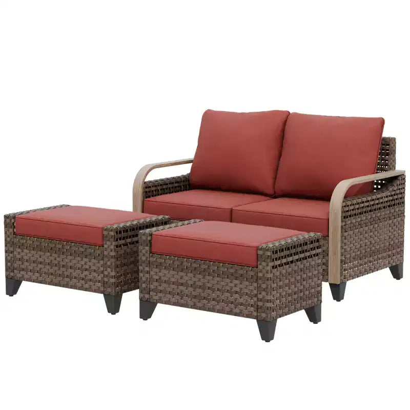 Ensemble de meubles de jardin en rotin, ensemble de sièges de patio, causeuse de patio avec pouf