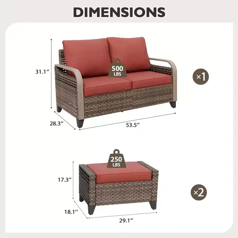 Ensemble de meubles de jardin en rotin, ensemble de sièges de patio, causeuse de patio avec pouf
