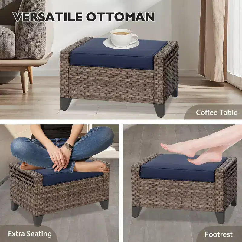 Ensemble de meubles de jardin en rotin, ensemble de sièges de patio, causeuse de patio avec pouf
