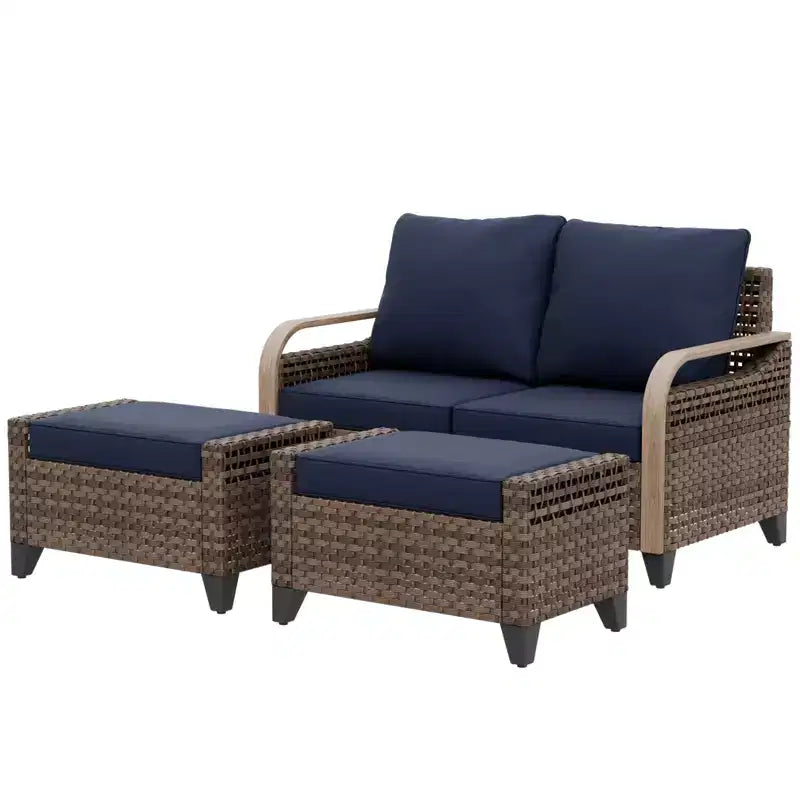 Ensemble de meubles de jardin en rotin, ensemble de sièges de patio, causeuse de patio avec pouf