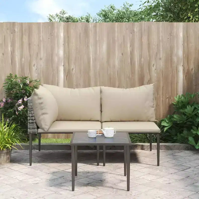 vidaXL Salon de jardin gris résine tressée, acier, polyester Moyen Modulable