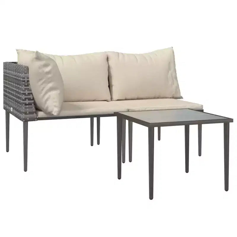 vidaXL Salon de jardin gris résine tressée, acier, polyester Moyen Modulable