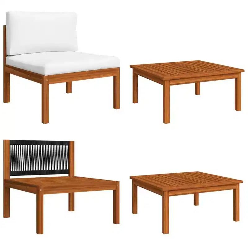 vidaXL Salon de jardin 7 pièces en bois d'acacia massif avec coussins crème – Ensemble de mobilier de jardin rustique et résistant aux intempéries avec table, canapés et fauteuil.
