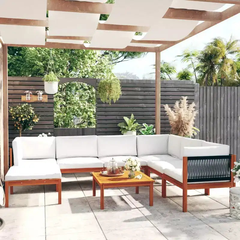 vidaXL Salon de jardin 8 pièces - Bois d'acacia massif avec coussins crème - Résistant aux intempéries, facile à nettoyer - Idéal pour le jardin, le patio et le salon