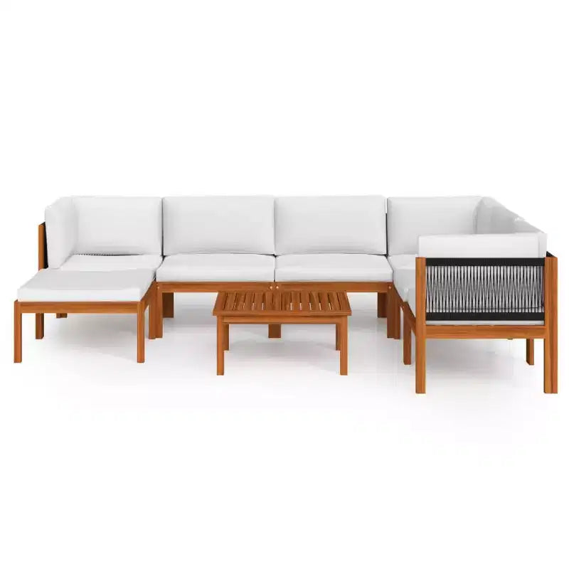 vidaXL Salon de jardin 8 pièces - Bois d'acacia massif avec coussins crème - Résistant aux intempéries, facile à nettoyer - Idéal pour le jardin, le patio et le salon