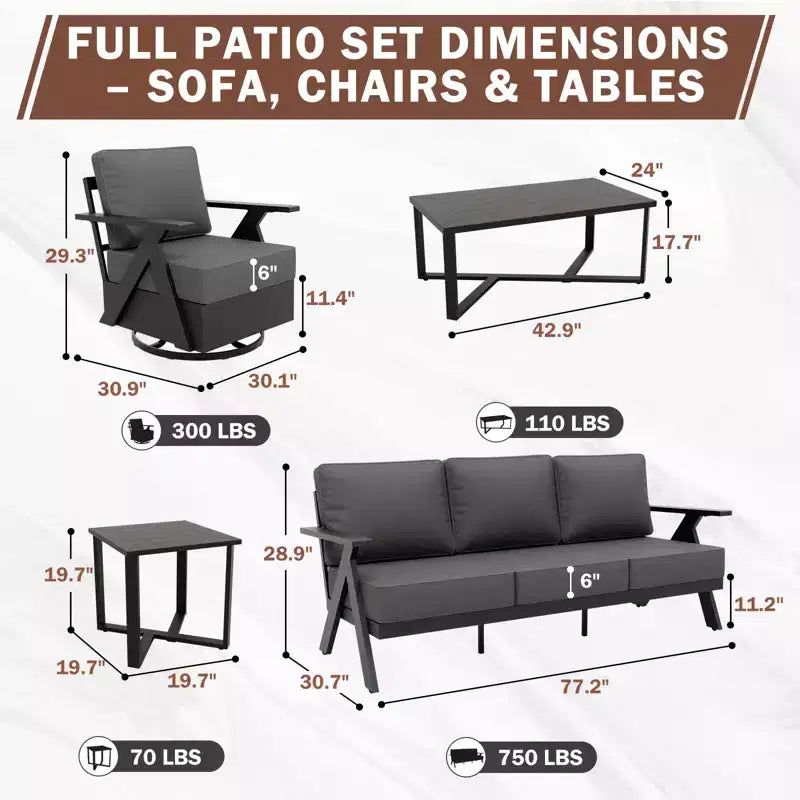 Ensemble de mobilier de jardin moderne EAGLE PEAK Urban Slate 7 pièces : canapé, fauteuils de patio, table basse et table d'appoint