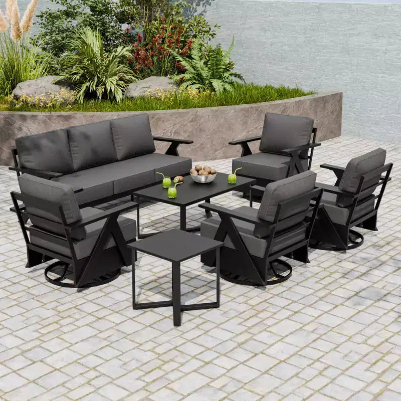 EAGLE PEAK Urban Slate 7 Piece Modern Outdoor Patio Furniture Set, Couch, Patio Chairs, Coffee Table, and Side Table