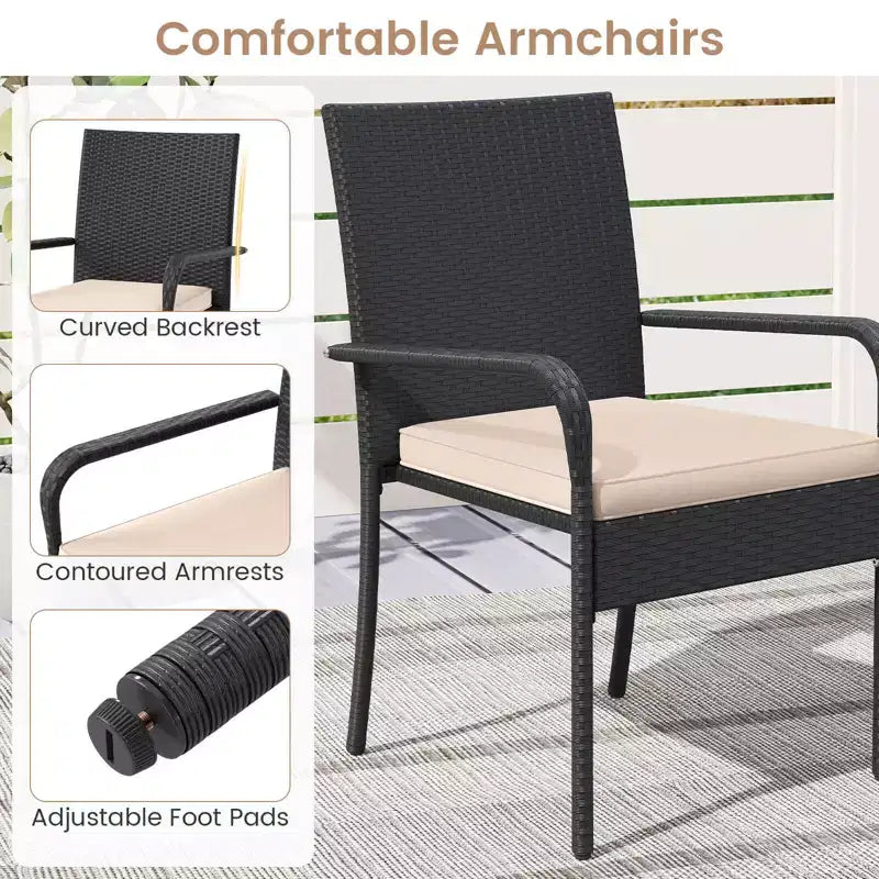 Ensemble de mobilier de jardin Costway 3 pièces avec table à 2 niveaux, plateau en verre trempé et coussins moelleux Blanc/Noir/Marron