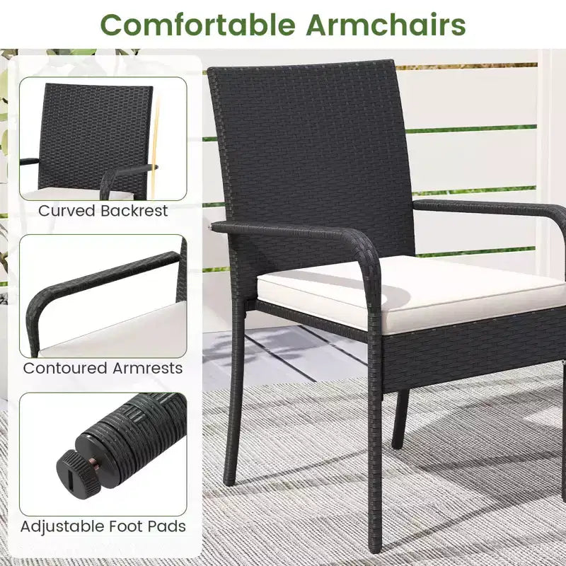 Ensemble de mobilier de jardin Costway 3 pièces avec table à 2 niveaux, plateau en verre trempé et coussins moelleux Blanc/Noir/Marron