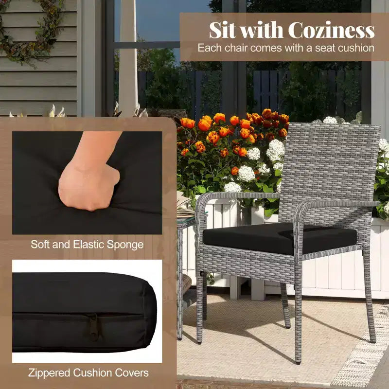 Ensemble de mobilier de jardin Costway 3 pièces avec table à 2 niveaux, plateau en verre trempé et coussins moelleux Blanc/Noir/Marron