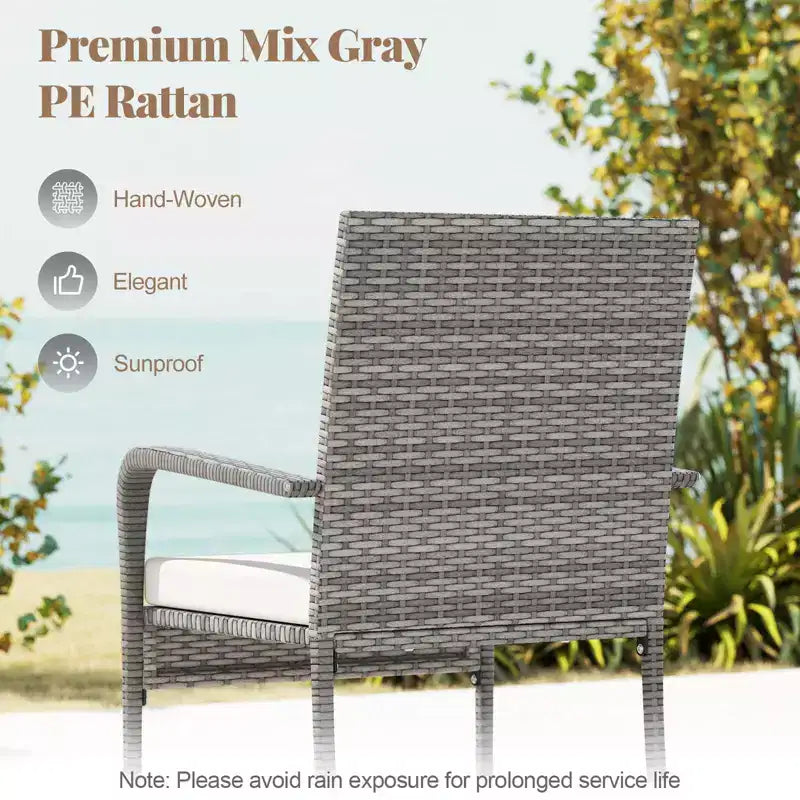 Ensemble de mobilier de jardin Costway 3 pièces avec table à 2 niveaux, plateau en verre trempé et coussins moelleux Blanc/Noir/Marron