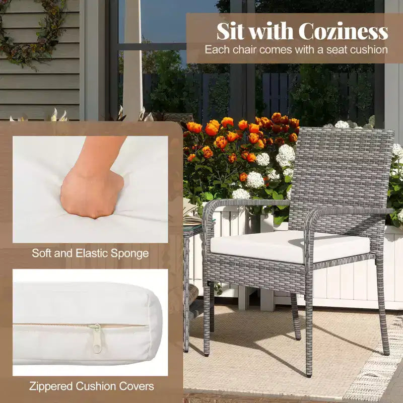 Ensemble de mobilier de jardin Costway 3 pièces avec table à 2 niveaux, plateau en verre trempé et coussins moelleux Blanc/Noir/Marron