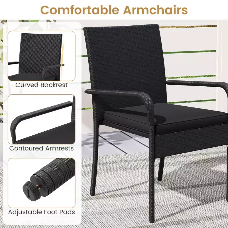 Ensemble de mobilier de jardin Costway 3 pièces avec table à 2 niveaux, plateau en verre trempé et coussins moelleux Blanc/Noir/Marron