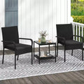 Costway 3 PCS Patio Furniture Set with 2-Tier Table Tempered Glass Tabletop & Soft Cushions White/Black/Brown