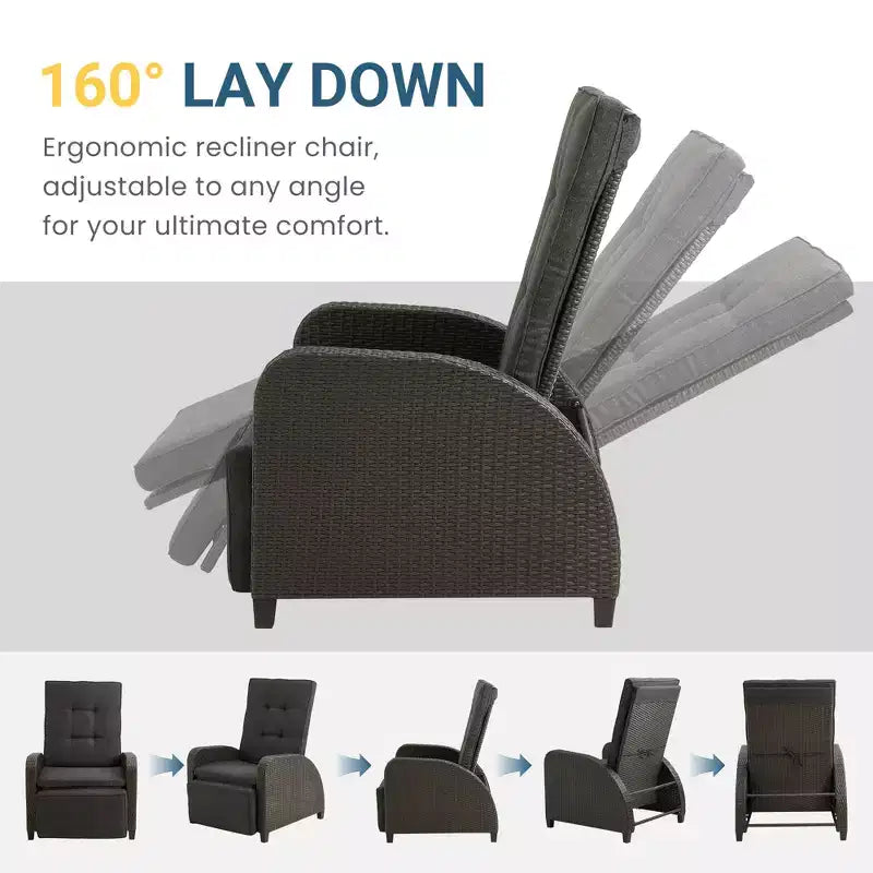 Heynemo Transat Réglable en Rotin, Chaise Longue d'Extérieur avec Dossier et Repose-Pieds, Mobilier de Jardin en Osier Résistant aux Intempéries avec Table d'Appoint de Rangement