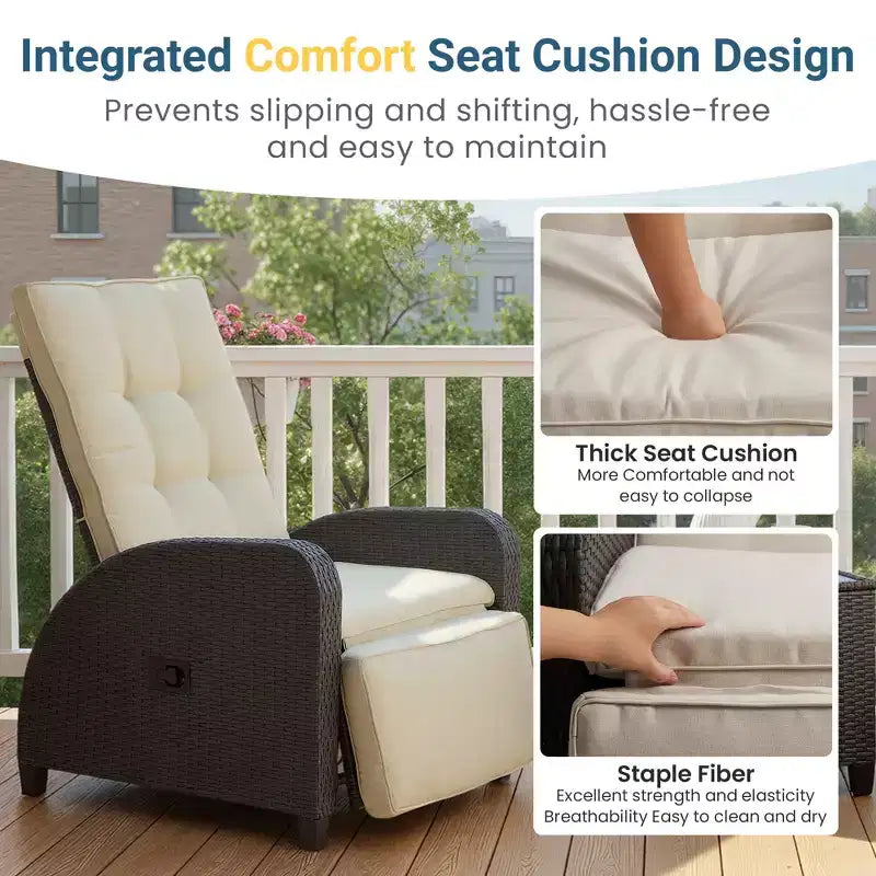 Heynemo Transat Réglable en Rotin, Chaise Longue d'Extérieur avec Dossier et Repose-Pieds, Mobilier de Jardin en Osier Résistant aux Intempéries avec Table d'Appoint de Rangement