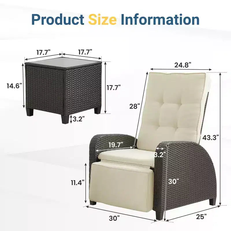Heynemo Transat Réglable en Rotin, Chaise Longue d'Extérieur avec Dossier et Repose-Pieds, Mobilier de Jardin en Osier Résistant aux Intempéries avec Table d'Appoint de Rangement