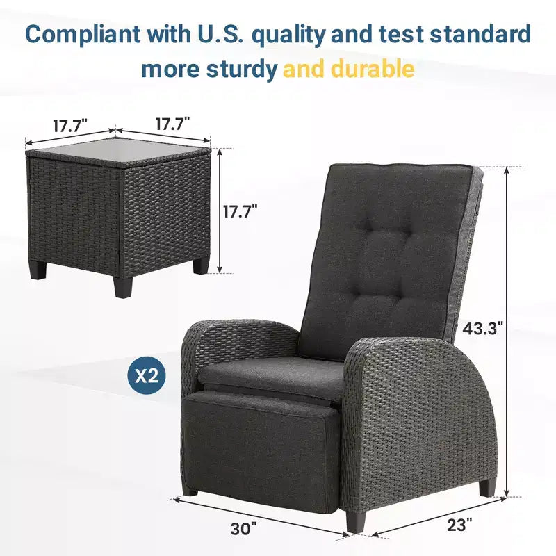 Heynemo Transat Réglable en Rotin, Chaise Longue d'Extérieur avec Dossier et Repose-Pieds, Mobilier de Jardin en Osier Résistant aux Intempéries avec Table d'Appoint de Rangement