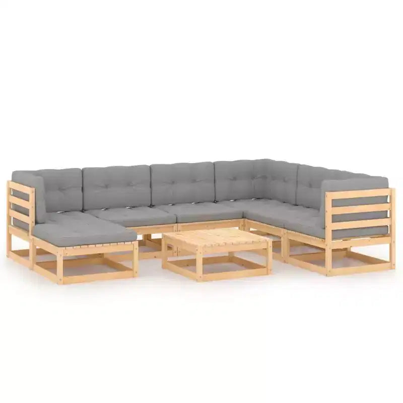 vidaXL Patio Furniture Set 8 Piece Outdoor Sectional Sofa Solid Wood Pine - Natural With Cushions