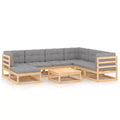 vidaXL Patio Furniture Set 8 Piece Outdoor Sectional Sofa Solid Wood Pine - Natural With Cushions