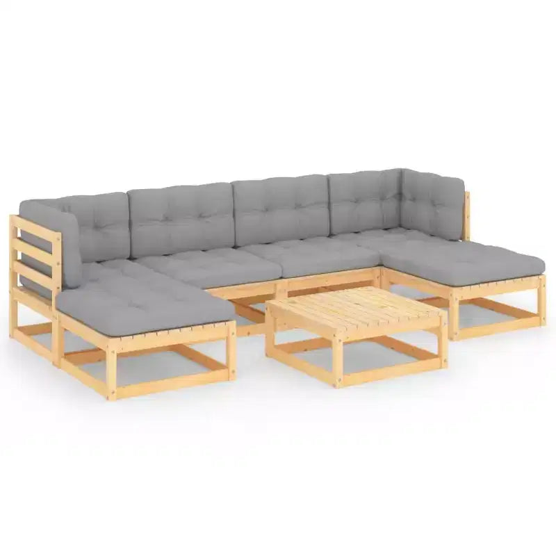 vidaXL 7 Piece Patio Lounge Set with Cushions Solid Wood Pine - Natural, Cushion Included