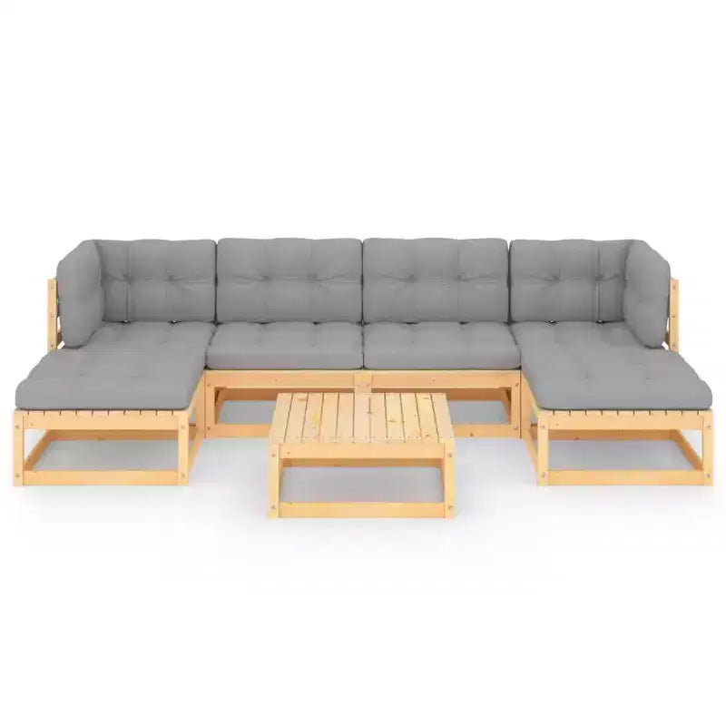 vidaXL Salon de jardin 7 pcs avec coussins Bois de pin massif - Naturel, coussin inclus