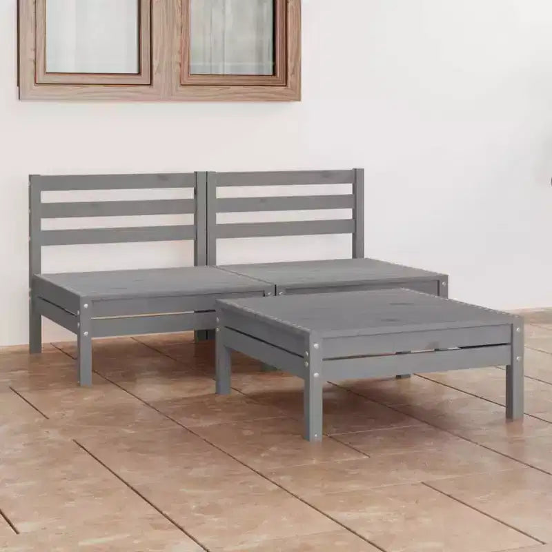 vidaXL Salon de jardin gris en pin massif 3 pièces modulable