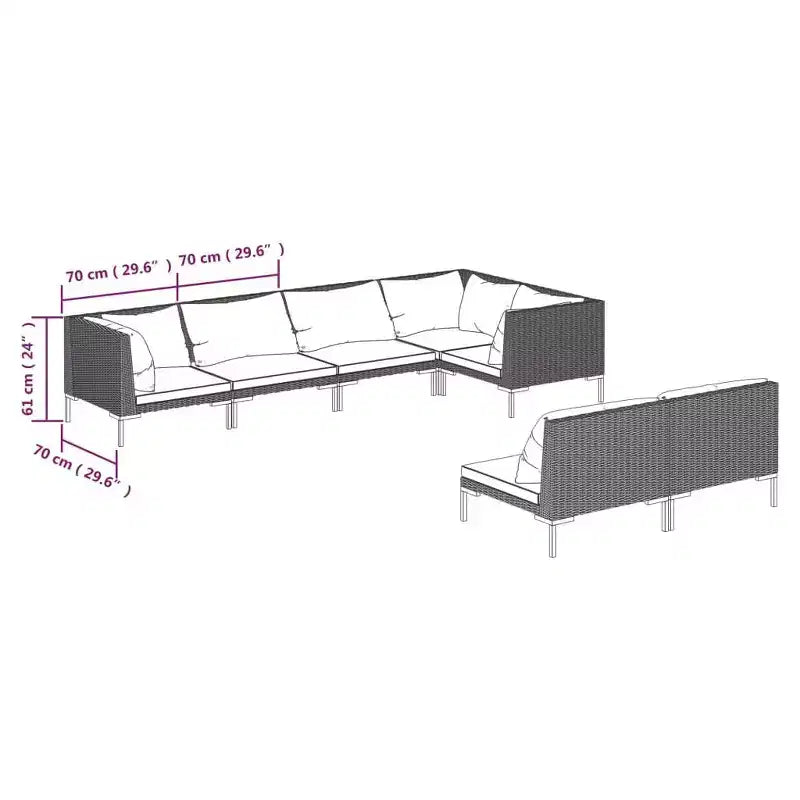 vidaXL Salon de jardin modulaire avec table en résine tressée gris foncé