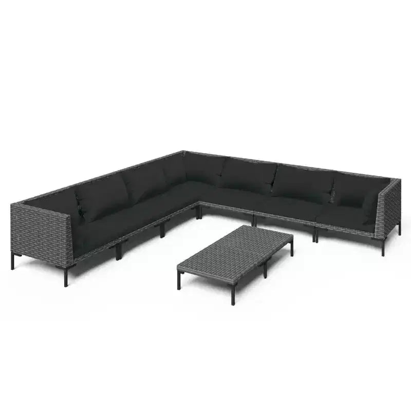 vidaXL Patio Lounge Set Outdoor Sectional Sofa Set with Table, Poly Rattan, Dark Gray