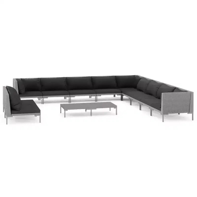 vidaXL Patio Lounge Set Outdoor Sectional Sofa 12 Piece Poly Rattan Dark Gray with Cushions - Perfect for Garden, Deck, or Patio