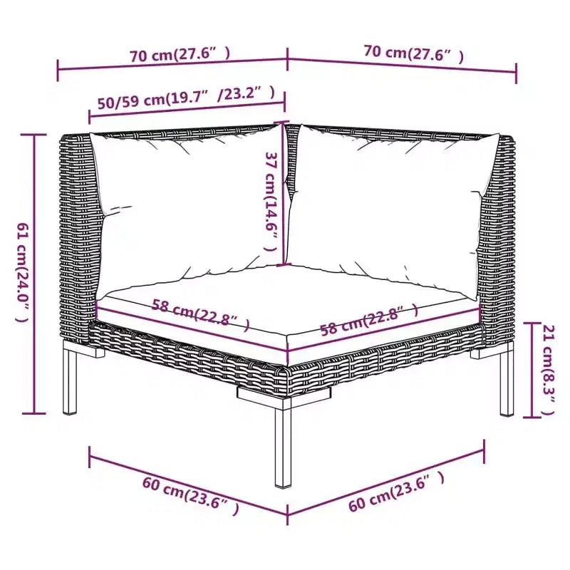 vidaXL Salon de jardin modulaire d'extérieur 12 pièces en polyrotin gris foncé avec coussins - Parfait pour le jardin, la terrasse ou le patio
