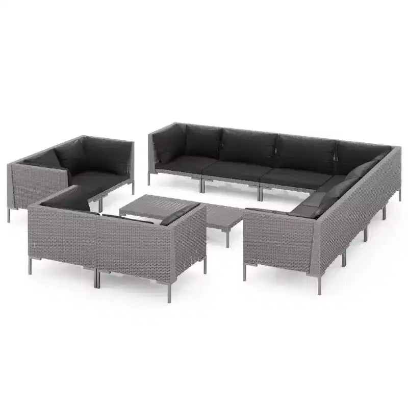 vidaXL Patio Lounge Set Outdoor Sectional Corner Sofa Poly Rattan Dark Grey