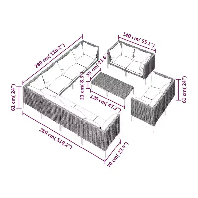 vidaXL Salon de jardin d'angle en résine tressée gris foncé