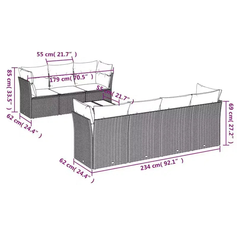 vidaXL Salon de jardin en rotin PE gris 8 pièces Modulable