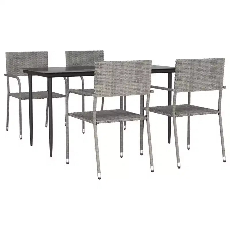 vidaXL Garden Dining Set Grey and Black Poly Rattan, Steel, Tempered Glass - 55.1 Table Length 4 Items