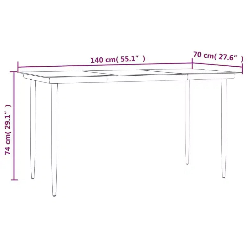 vidaXL Salon de jardin gris et noir en résine tressée, acier et verre trempé - Longueur de la table 140 cm, 4 pièces