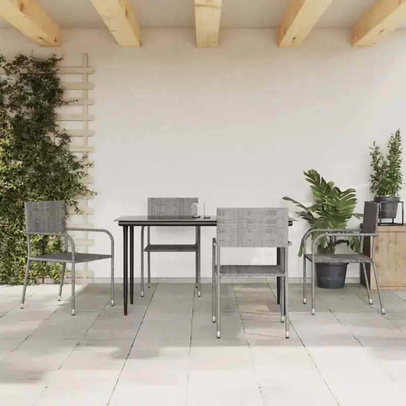 vidaXL Salon de jardin gris et noir en résine tressée, acier et verre trempé - Longueur de la table 140 cm, 4 pièces